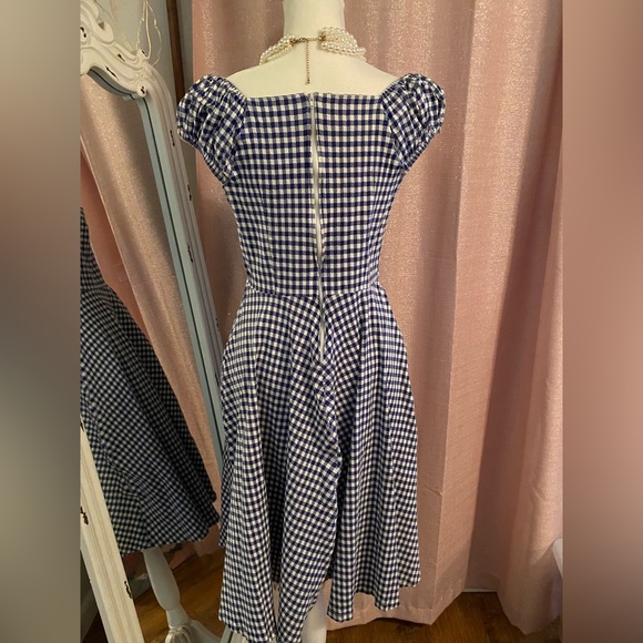 Muxxn Vintage Inspired XL Blue/white plaid,  Short sleeve, A-line dress - Picture 4 of 8
